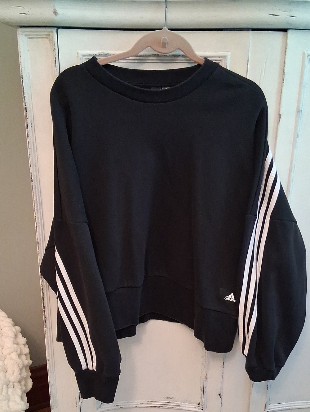 adidas Black Crewneck Sweatshirt with White Sleeve Stripes